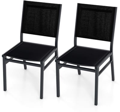 COSTWAY Set van 2 aluminium tuinstoelen, weerbestendige terrasstoelen met ademende zitting en rugleuning, lichte balkonstoelen zonder armleuningen, tot 150 kg belastbaar, voor tuin, balkon, terras