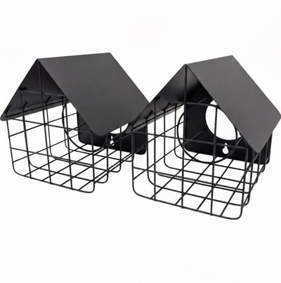 Mein Wildvogel Pindakaashouder 2-pack – Metaal Mat Zwart met Beschermrooster tegen Grote Vogels – 19x18,5x17,5 cm – Weersbestendig Voederstation voor Mezen & Mussen – Robuuste Metalen Voederhouder