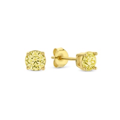 New Bling 9NB-1171 Zilveren Oorknopjes met Zirkonia Steentje 4mm - Geel - Zilver - Verguld/Goud op Zilver