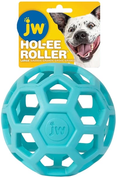 JW HOL-EE ROLLER – Hondenspeeltje - Hondenspeelgoed - Hondenbal - L - Ø 15 cm - Natuurrubber - Lichtblauw