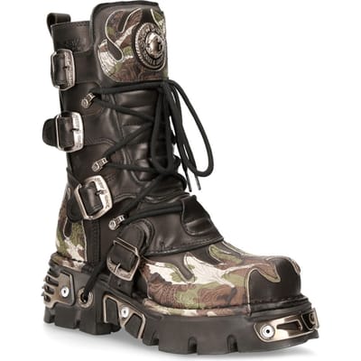 New Rock Flame geaccentueerde leren motorlaarzen met camouflagemotief - M-591-S15