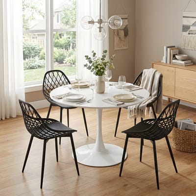 EGGREE eettafel en stoelen - 4 zwarte eetkamerstoelen - tafel Ø 100 cm - voor bar - café en restaurant