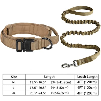 Heavy-Duty Militaire Tactische Hondenhalsband & Lijn Set: Verstelbaar & Duurzaam Voor Hond Van Elk Formaat (Dark Khaki,M) donkere kaki kleur
