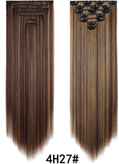Pruik - Haarverlenging met 16 clips, haarclip, vervangende pruik - Pruik van synthetische vezels met clips - 60 cm -7.4H27#