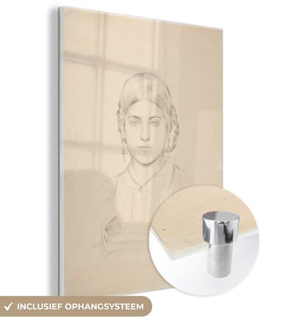 ® Glasschilderij 120x160 cm - Schilderij acrylglas - Buste van een zigeunermeisje - Schilderij van Jean Auguste Dominique Ingres - Foto op glas - Muurdecoratie woonkamer - Wanddecoratie slaapkamer - Schilderijen