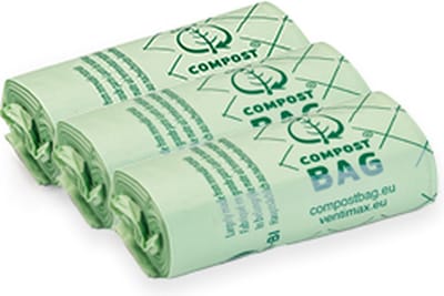 Composteerbare afvalzakjes – 10L - 3 rollen - 20 zakken per rol – Biologisch afbreekbaar – Europees gecertificeerd – Biobased materiaal