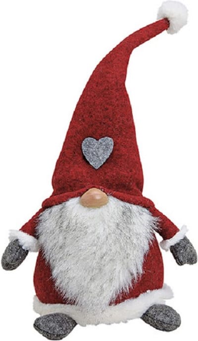 G. Wurm Pluche kerst gnome - wit/rood/grijs - H40 - decoratie pop - dwerg/kabouter