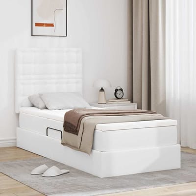 vidaXL - Opbergbed - met - LED - met - opslag - Zuiver - Wit - 90 - x - 200 - cm - Kunstleer