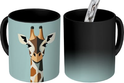 Magische Mok - Foto op Warmte Mokken - Koffiemok - Giraffe - Illustratie - Bruin - Minimalistisch - Magic Mok - Beker - 350 ML - Theemok