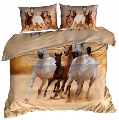 3D Katoenen Satijnen Dekbedovertrek Set 140x200 cm - Paarden