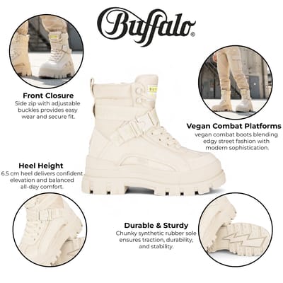 Buffalo Dames Beige Chunky Platform Hoge Enkel Combat Boots - ASPHA-COM1