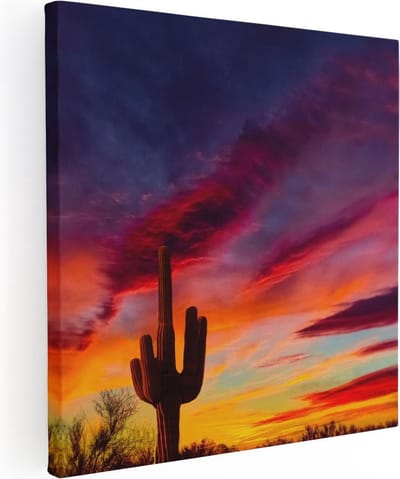 Artaza Canvas Schilderij Woestijn Landschap - 30x30 cm - Klein - Wanddecoratie Zonsondergang - Muurdecoratie Natuur - Kamer Accessoires
