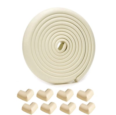 Baby Veiligheid Kantbeschermers - 5m Met 8 L-Vorm Hoekbeschermers - Zelfklevende Meubelrand Bescherming - Kindvriendelijke Tafel- & Bedrand Bumpers - Beige