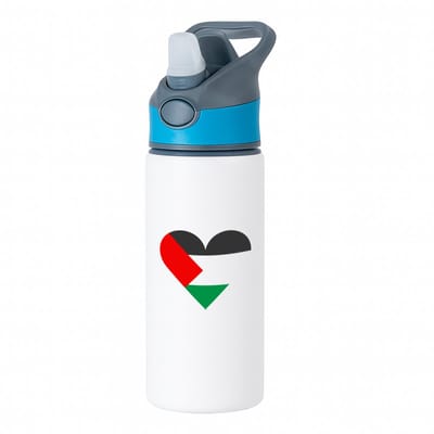 Hacebo® - Palestina vlag hart vorm waterfles met rietje blauw - mensen die liefde willen geven aan Palestina - degene die van Palestina houden - supporten - oorlog - verjaardagscadeautje - gift - geschenk - kado - water fles - 650ML