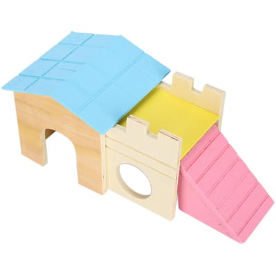 Houten Hamsterhuis met Grappige Klimladder Glijbaan Houten Hut Speelgoed voor Kleine Huisdieren white