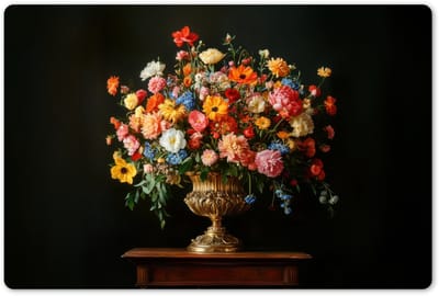 Placemats 45x30 cm - Placemat kunststof - 1 stuk - Goud - Bloemen - Kleuren - Vaas - Borden onderleggers - Decoratie voor op tafel - Keuken tafeldecoratie accessoires - Vinyl onderlegger - Tafelversiering