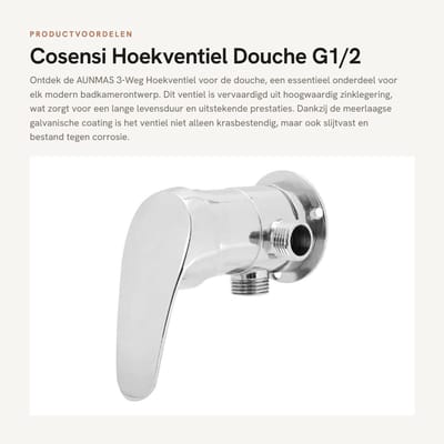 Dailygoods- Douchekraan 3-Weg - G1/2in Aansluiting - Wandmontage - Corrosiebestendig - Waterdicht - Multi-laags Galvanische Coating - Hoekkraan