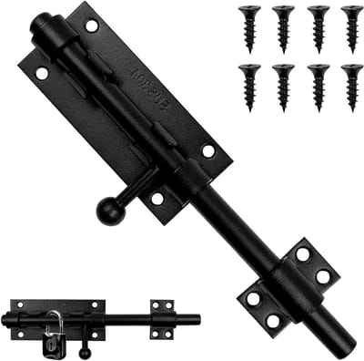 Robust Door Lock - RVS Sliding Bolt - Deurslot met Sleutelgat - Deursluiting - 200mm RVS - Latch Lock voor Deuren - Tuindeur en Ramen - Weerbestendig - Zwart