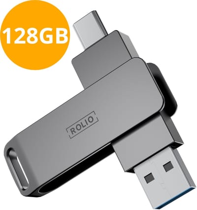 Rolio USB Stick 128 GB - USB C en USB A - 800Mbps - USB 3.0 - USB-C Stick - Plug & Play - Universeel - Geschikt voor alle Laptops / Smartphones / Tablets