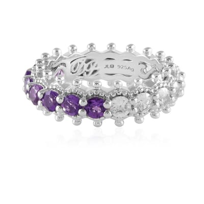 Cavill - Damesring 925 Sterling Zilver - Cambodjaanse Zirkon 1,27 ct & Zambia Amethist 0,99 ct - Elegant Rond - Maat 17-20