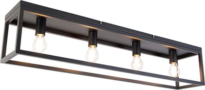 QAZQA cage - Industriele Dimbare LED Smart Plafondlamp incl. wifi met Dimmer - 4 lichts - L 99.5 cm - Zwart - Industrieel - Woonkamer | Slaapkamer | Keuken