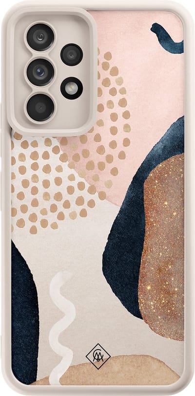 Casimoda® hoesje - Geschikt voor Samsung Galaxy A52 5G - Abstract Dots - Zwart TPU Backcover - Geometrisch patroon - Bruin/beige