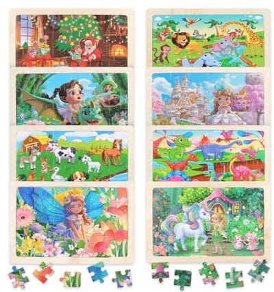 Houten Puzzels voor Kinderen | Ontdek En Leer van 3 tot 8 Jaar | 8 Puzzels van 24 Stukken