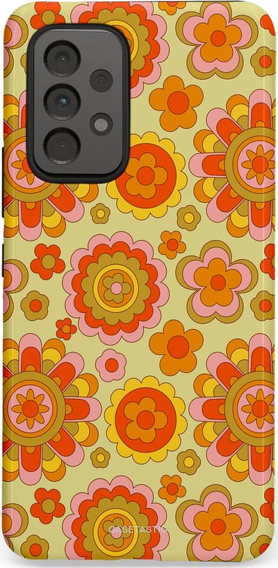 Casetastic Hoesje Geschikt voor Samsung A53 - Stijlvolle Beschermende Duo-layer Case - Retro Oranje Bloemen