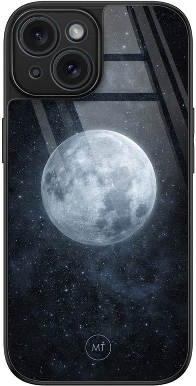 Hoesje geschikt voor iPhone 15 - Maan - Luxe Hard Case - Natuur - Blauw - Mooie Telefoonhoesjes
