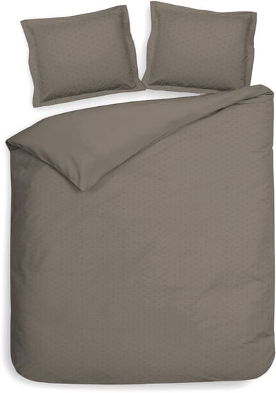 Heckettlane Dekbedovertrek Punto - Bedlinnen met Stippen - 240x200-220 cm - Lits-Jumeaux - Taupe - Dekbedovertrek van 100% Katoen-Satijn