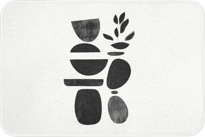 Badmat 90x60 cm - Antislip - Japandi - Zwart - Abstract - Badmatten voor badkamer - Badkamermat - Douchemat - Badkamer mat