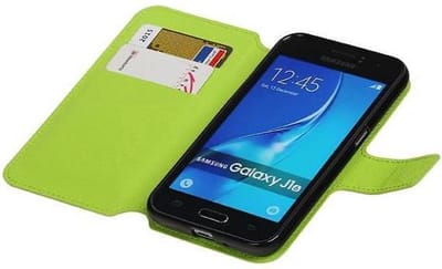Cross Pattern TPU Bookstyle Hoesje - Wallet Case Telefoonhoesje - Geschikt voor Samsung Galaxy J1 (2016) Groen