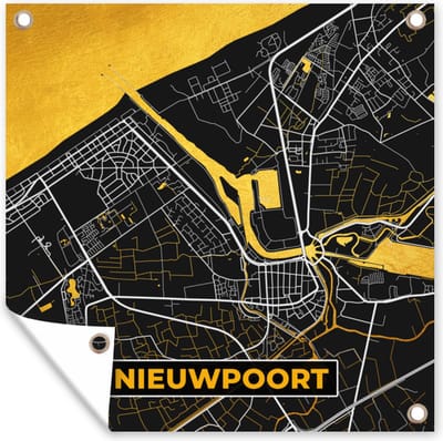 Tuin poster Plattegrond - Gold - Nieuwpoort - Stadskaart - Kaart - 200x200 cm - Tuindoek