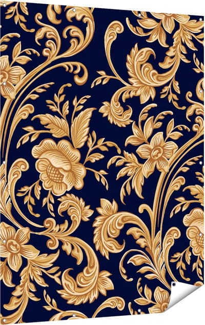 Gards Tuinposter Decoratieve Gouden Bloemen Achtergrond - 120x160 cm - Tuindoek - Tuindecoratie - Wanddecoratie buiten - Tuinschilderij