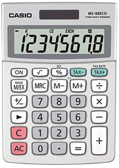 Tafelcalculator met 8 cijfers, Milieuvriendelijk, Valuta omrekening, Aluminium voorkant, Zonne-energie/Batterij
