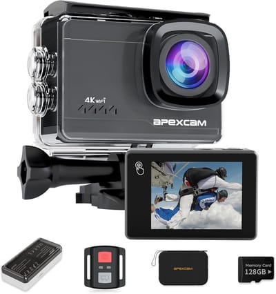 Actiecamera 4K 60FPS – 64MP – Waterdicht 40m – WiFi – 64GB Kaart & Accessoires Set