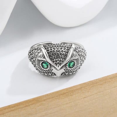 Ventfille   Koperen Dikke Uil Ring Voor Vrouwen Meisje Veer Neutrale Zirkonia Hip Hop Sieraden cadeau Dropshipping gray
