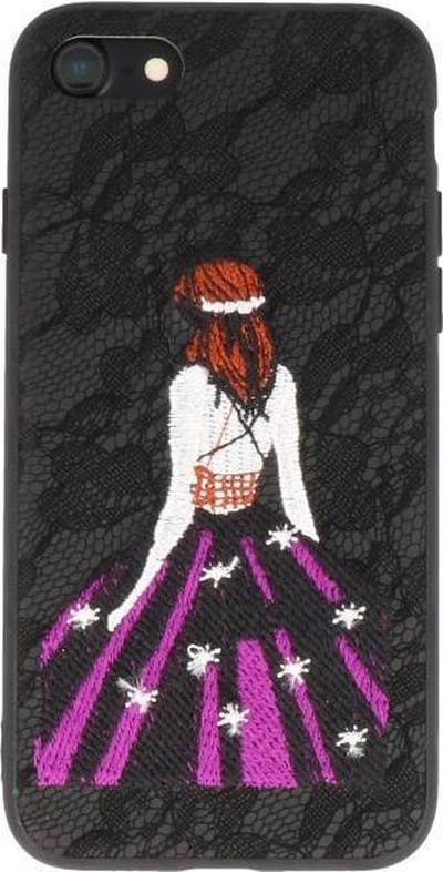 Prinses Borduurwerk - Hoesje Geschikt voor iPhone 8 / 7 Hoesje Zwart