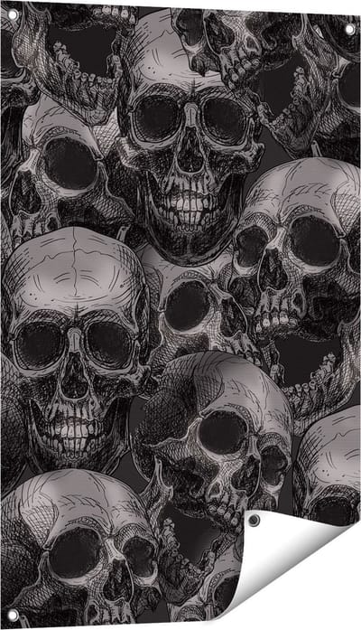 Gards Tuinposter Schedels - Doodshoofden - Doodskoppen - 60x90 cm - Tuindoek - Tuindecoratie - Wanddecoratie buiten - Tuinschilderij