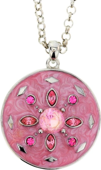 Behave - Ketting met roze ronde hanger en steentjes, nikkelvrij - Trendy modeaccessoire - 39,5 cm + 7,5 cm verlengketting