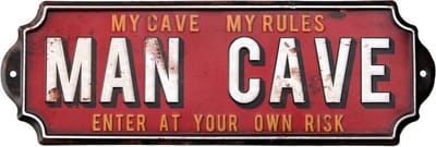 Signs-USA - Man Cave sign - rood - retro wandbord - metaal - 42 x 14.5 cm