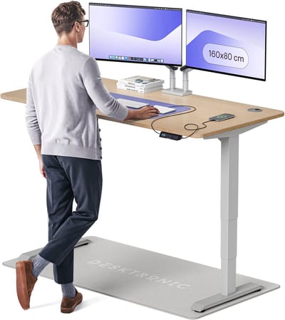 Desktronic HomePro Zit-sta Bureau Elektrisch In Hoogte Verstelbaar, 160x80 cm Bamboo/Grijs, Stille Dubbele Motor, Hoogte 62-126cm