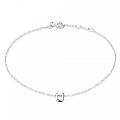 New Bling 9NB-909U Zilveren letterarmband - Letter U - lengte 16,5+1+1cm - gerhodineerd