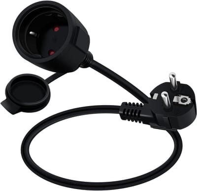 Korte Geaarde Verlengkabel 16A 250V Hoekstekker IP44 (Zwart, 0,5m)
