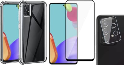 Hoesje geschikt voor Samsung Galaxy A52 - Shock Proof Case - Transparant - Met Full Screenprotector en Camera Screen Protector