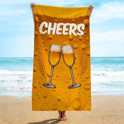 Cheers Thematisch Strandlaken, Geel Retro Toast Print Badlaken, Sneldrogend Grote Zwembaddeken voor Vakantie & Douche 1 stuks W30*H60(CM)