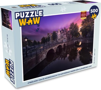 Puzzel Afbeelding van de Keizersgracht in Amsterdam onder een kleurrijke lucht - Legpuzzel - Puzzel 500 stukjes