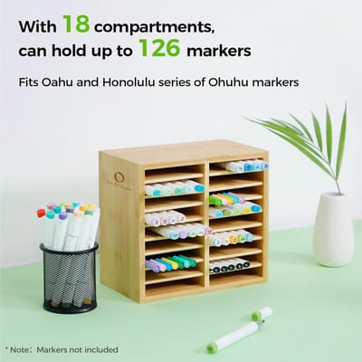 Alcohol Markers - Bamboe Marker Pen Organiser - Houten Deskopberging - Jumbo Opslagcapaciteit - 8 Compartimenten - Voor Kantoor en Klaslokaal