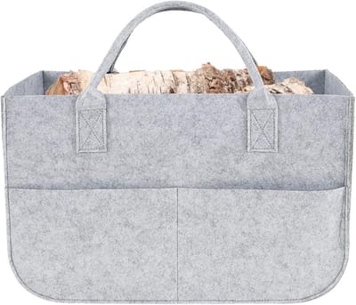 Houtmand Vilt - Draagtas Opslag - Haardhout Vervoeren - Robuust 5mm Materiaal - 44.5x30x19cm - Grijs