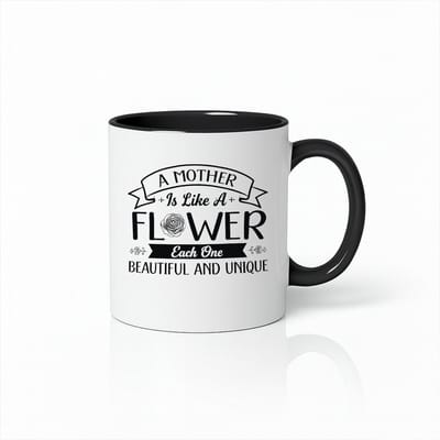 Moederdag Mok - A Mother is Like a Flower - Uniek Cadeau voor Mama - Zwart Oor & Binnenkant